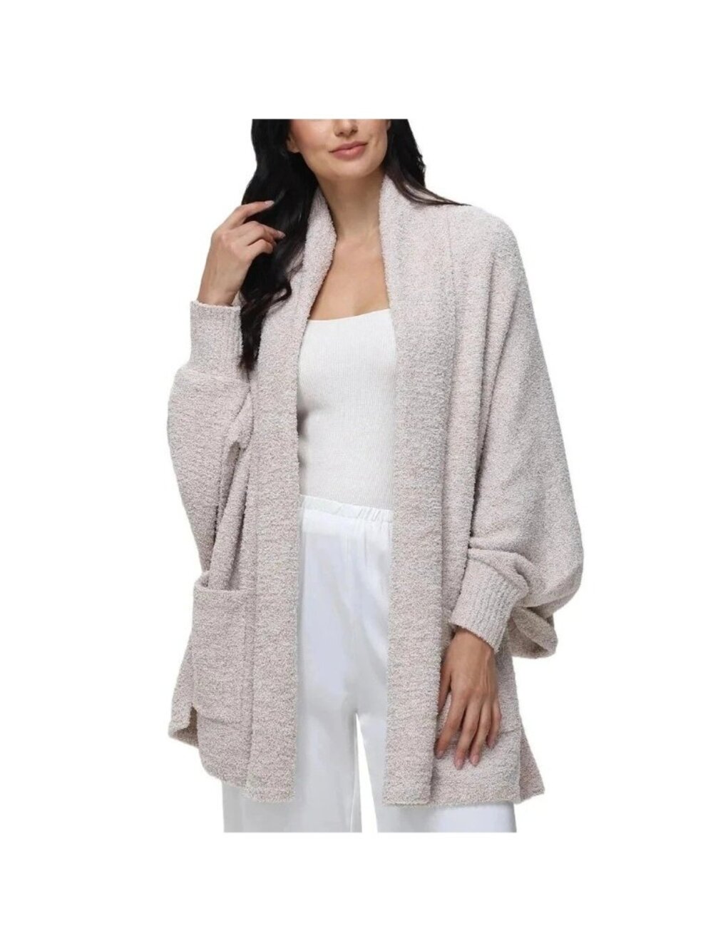 NWT 525 The Cozy Wrap Women's S/M Beige Heathered Open Front Cardigan